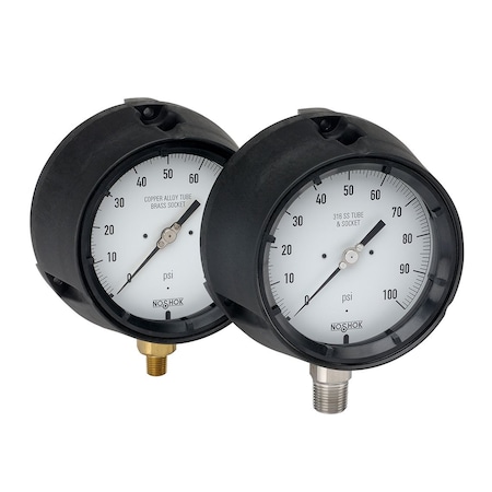 NOSHOK Process Gauge, 4.5" 316SS Internals, 200 psi/kPa, 1/2 NPT Male Bottom Conn, Glycerin Filled 45-760-200-psi/kPa